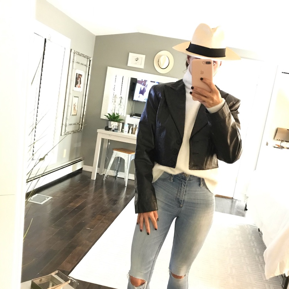 Vintage black leather crop jacket